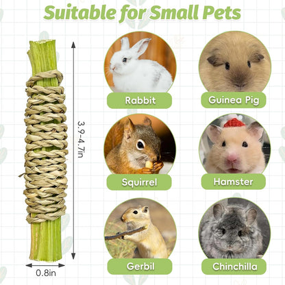 Fhiny 24 PCS Rabbit Chew Sticks, Natural Papaya Wood Seagrass Guinea Pig Chew Toys for Teeth Small