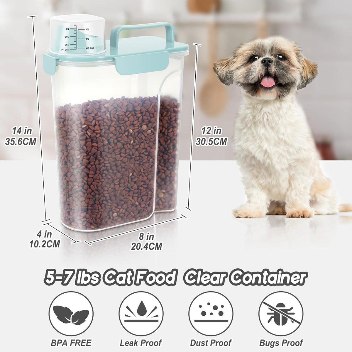 5-7Lbs Cat Dog Storage Container, Portable Pet Food Containers with Upgraded Large Spout and Cup