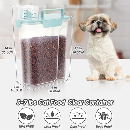 5-7Lbs Cat Dog Storage Container, Portable Pet Food Containers with Upgraded Large Spout and Cup