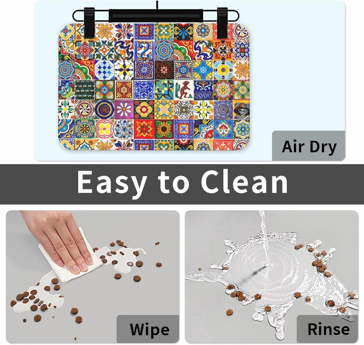 Bohemian Chic Floral Dog Food Mat Absorbent Bowl Mats No Stains Quick Dry Waterproof Pet Cat