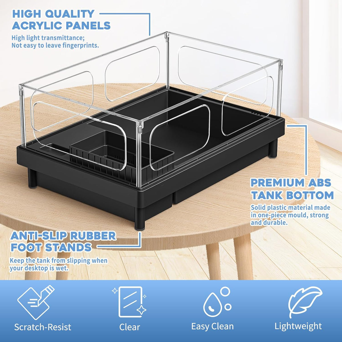 Small Turtle Tank Kit, Acrylic Turtle Tank Starter Kit with Basking Platform, Bottom Drainage