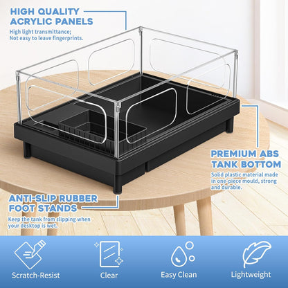 Small Turtle Tank, Aquarium, Acrylic Terrarium with Basking Platform, Bottom Drainage