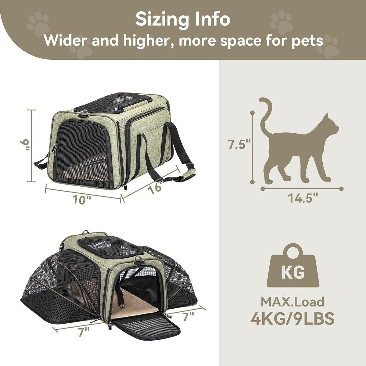 Petsfit Expandable Rabbit Carrier Bunny Carriers, 16 Inch Airline Approved Pet Carrier with 2