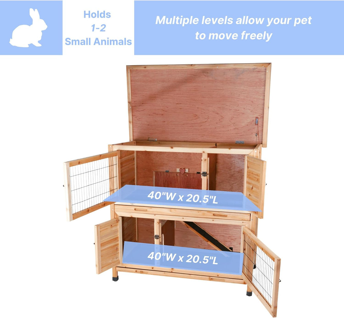 Trixie 2-Story Rabbit Hutch with Retreat Area, Non-Slip Ramp, Hinged Roof with Locking Arm, 4