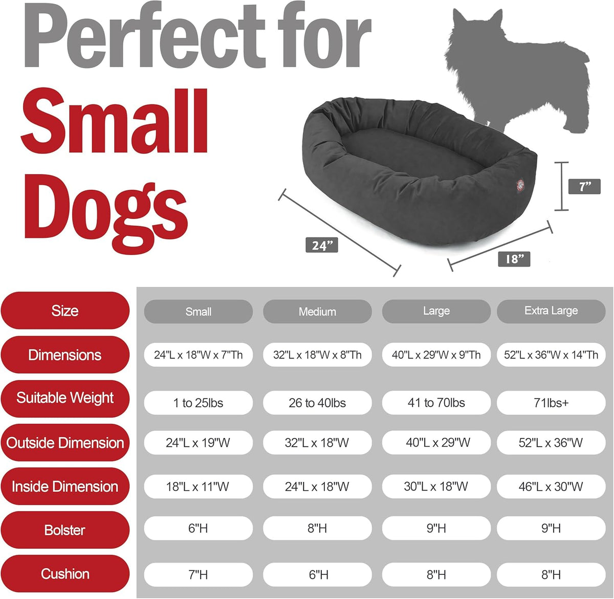 Majestic Pet 24 Inch Suede Shredded Memory Foam Mix Calming Small Dog Bed Washable 24 x 19 x 7