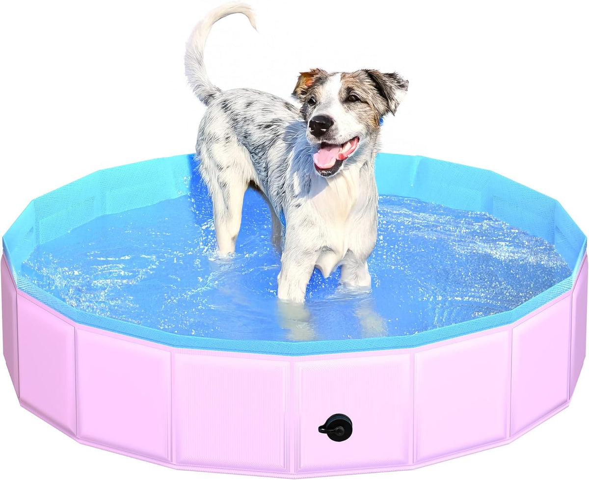 2025 Updated Foldable Dog Pool, 39.5" x 12" Kiddie Pool with Hard Plastic, Non-Slip Dog Bath Tub