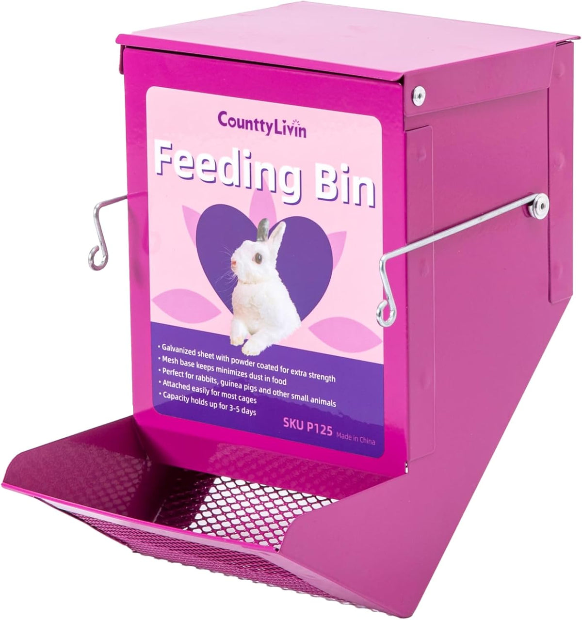 Metal Small Animal Feeder with Lid, Heavy Duty Feeder, Large Capacity Food Dispenser, Great for