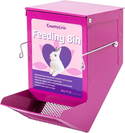 Metal Small Animal Feeder with Lid, Heavy Duty Feeder, Large Capacity Food Dispenser, Great for