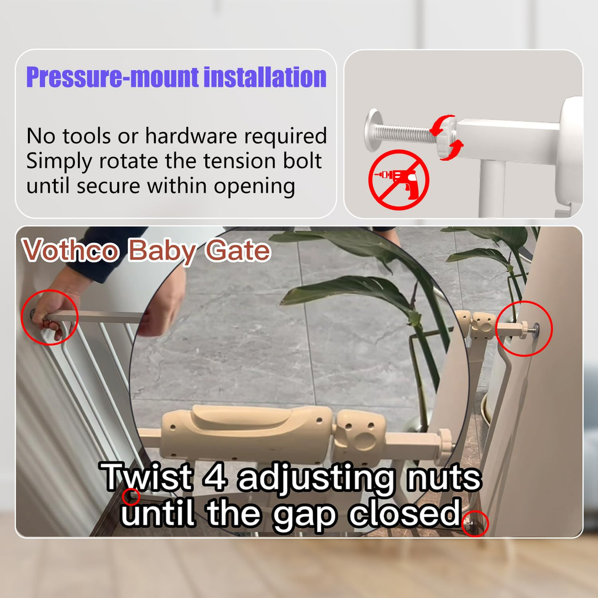 Extra Wide Baby Gates 57.5-62 Inch, Large Metal Safety Gate for Stairs, Doorways - No Drilling
