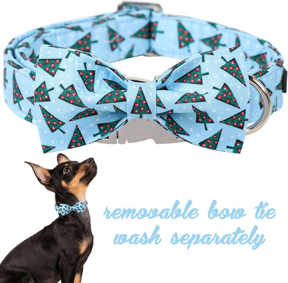Unique Style Paws Christmas Day Dog Collar with Bow Christmas Tree Cotton Puppy Collars for Small