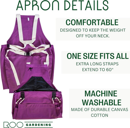 Roo Gardening Apron with Pockets & Harvesting, Picking Pouch - Adjustable, Water-resistant