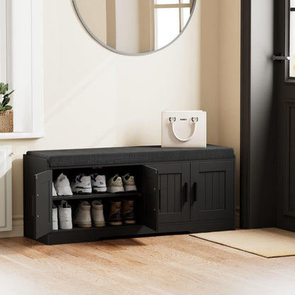 2-Tier Storage Bench, Shoe Bench with Thickened Padded Seat Cushion, Entryway Bench with 4 Doors