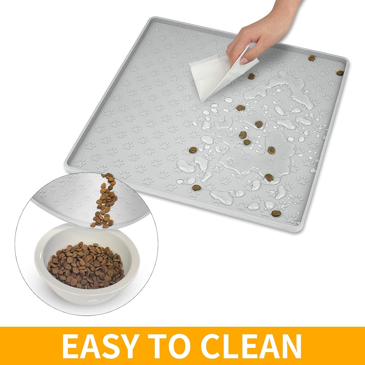 Ptlom Dog Food Mat Anti-Slip Bowl Mats for Food and Water, Waterproof Silicone Pet Placemat with