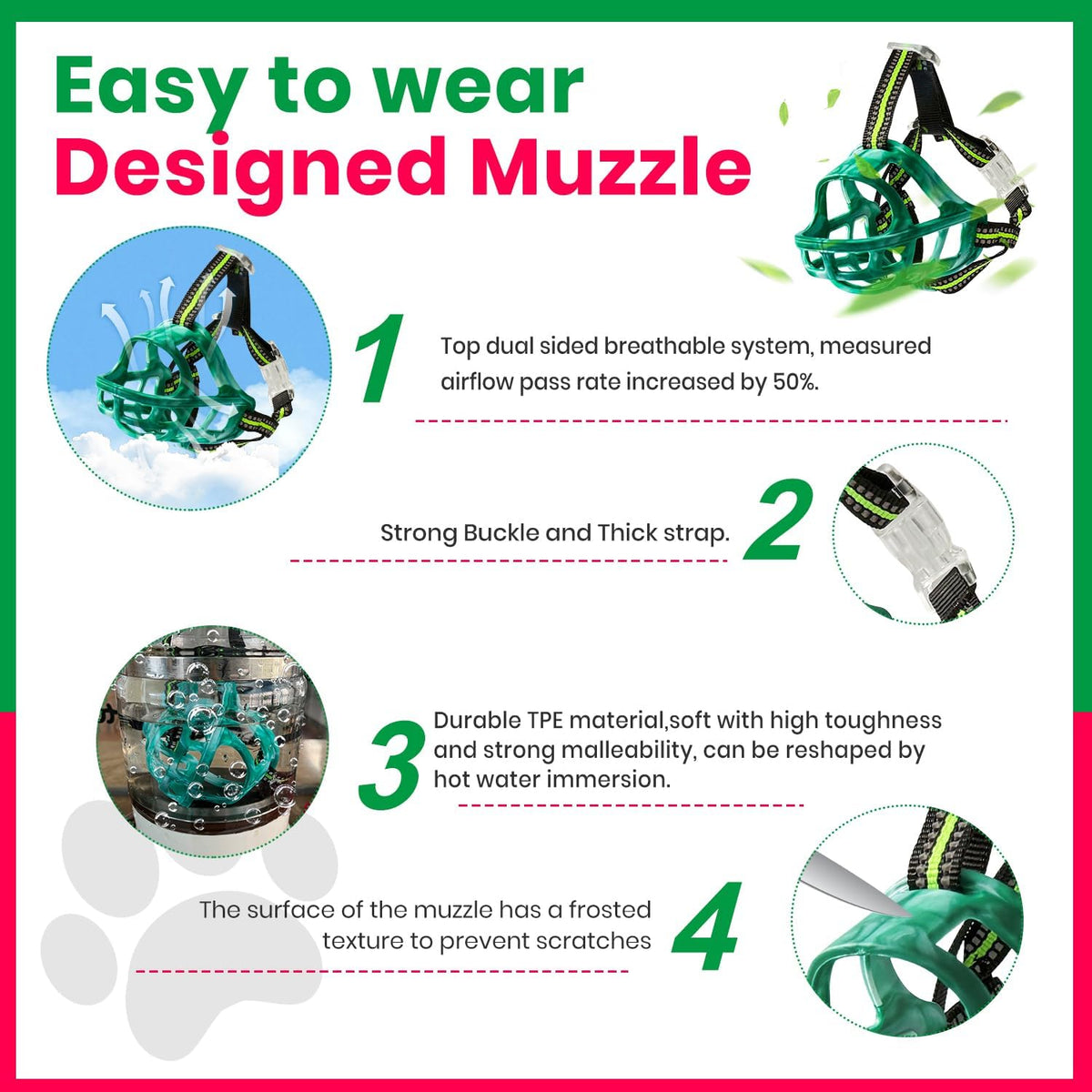 Dog Muzzle, Basket Muzzle for Small Medium Large Dogs, Anti-Biting and Chewing, Lightweight &