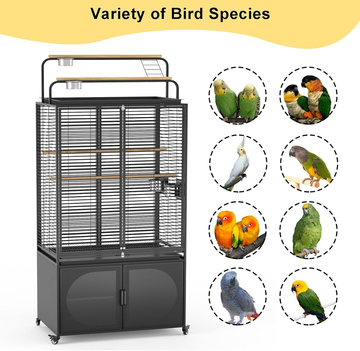 GDLF 72-Inch Bird Cage with Play Top, Parakeet Cage with Rolling Storage Cabinet Extra Large with