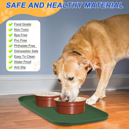 Silicone Pet Feeding Mat with Raised Edge for Food and Water, Dog Bowl Mats, Cat Bowls Placemat