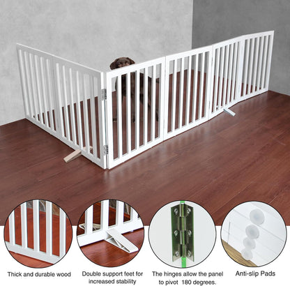 ZJSF Freestanding Indoor Dog Gate for House Foldable Wood White Puppy Gate for Doorways Pet Gate
