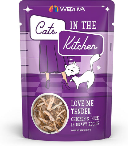 Weruva Cats in The Kitchen, Love Me Tender with Chicken & Duck in Gravy Cat Food, 3oz Pouch (Pack