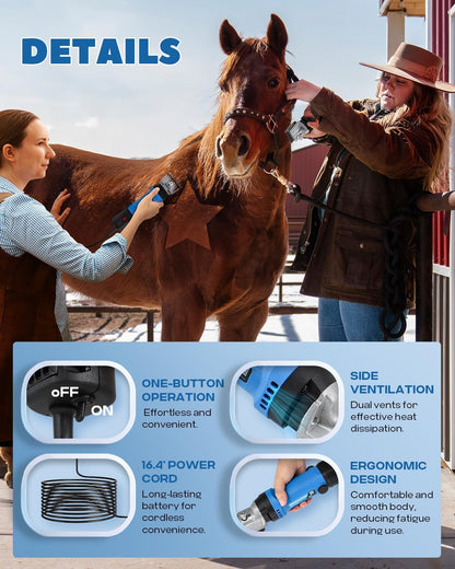 Horse Clippers 690W 28000RPM, Heavy Duty Horse Grooming Kit, Professional Livestock Clippers with 6