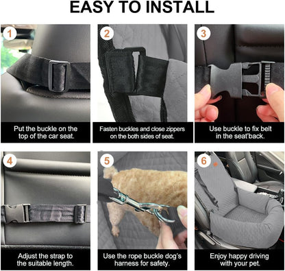 Dog Car Seat for Small Medium Dogs Up to 40lbs, Detachable Washable Soft Pet Booster Travel Bed for