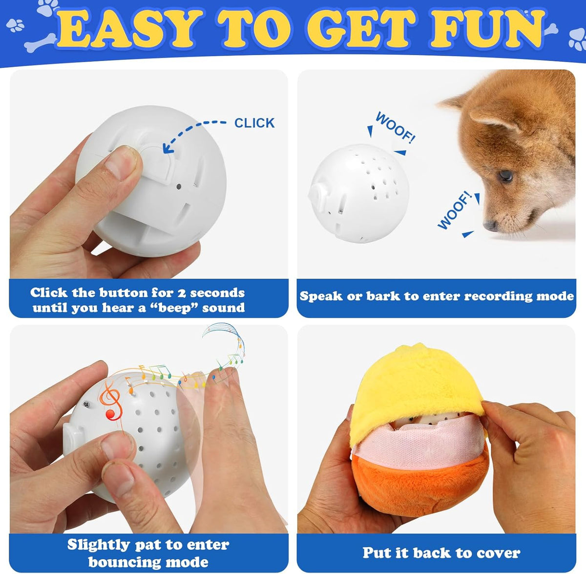 Rechargeable Interactive Moving Dog Toys, Automatic Crazy Jumping Duck for Boredom, Attractive