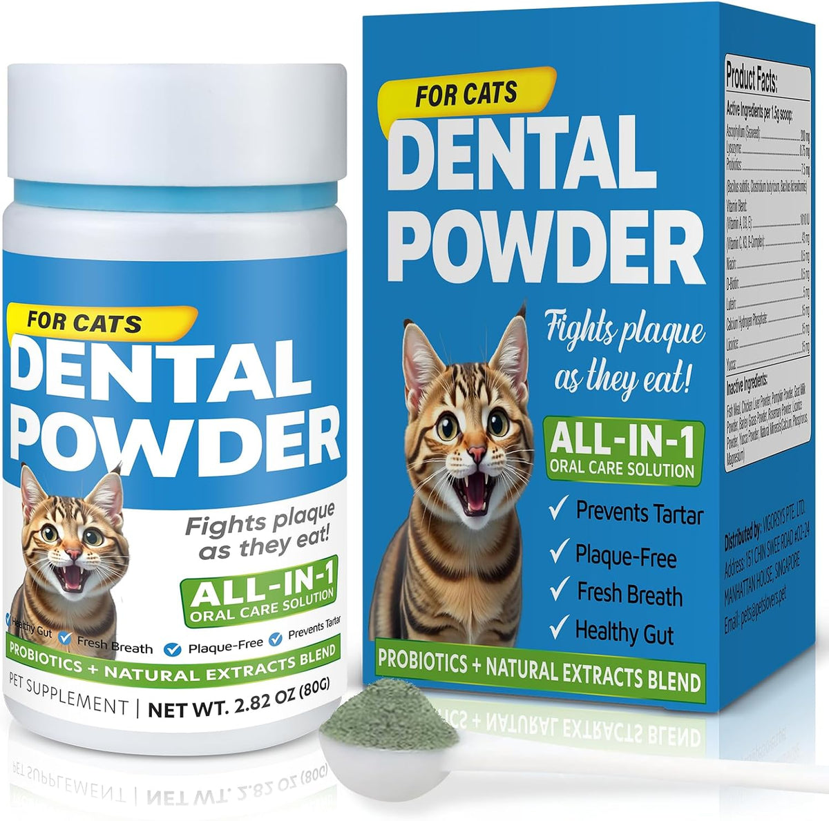 Cat Dental Care Powder Bad Breath Treatment for Cats Teeth, Mouth, Gums & Gut, Plaque Off,Tartar