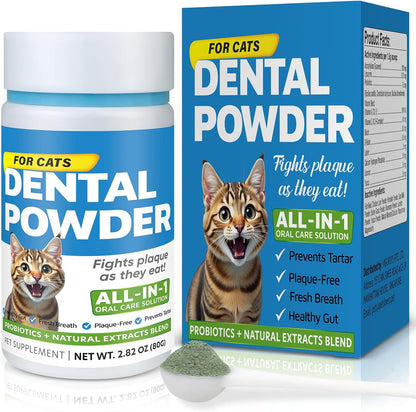 Cat Dental Care Powder Bad Breath Treatment for Cats Teeth, Mouth, Gums & Gut, Plaque Off,Tartar