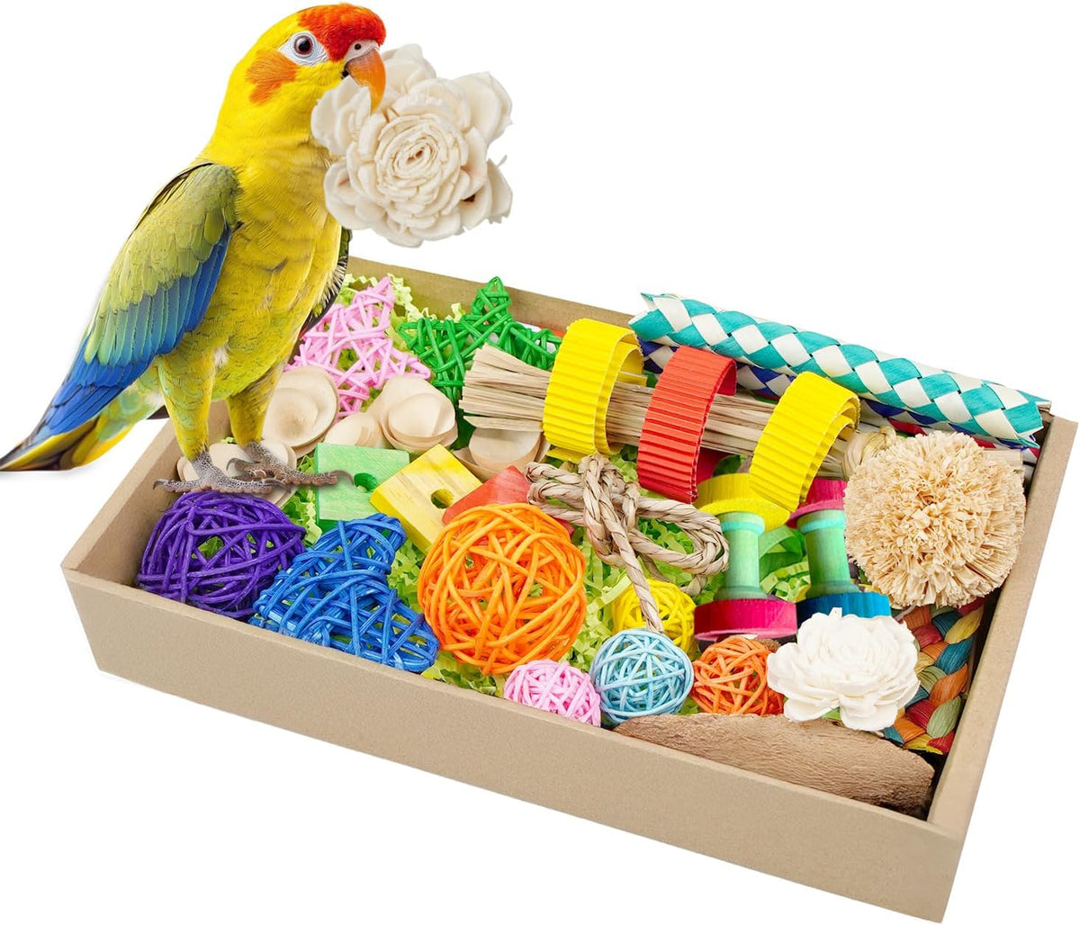 Bird Toys, Colorful Birds Foraging & Shredded Toy Boxs, Rattan Weaving Safe Parrot Toys, for