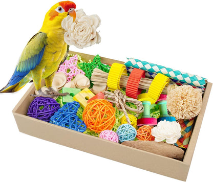 Bird Toys, Colorful Birds Foraging & Shredded Toy Boxs, Rattan Weaving Safe Parrot Toys, for