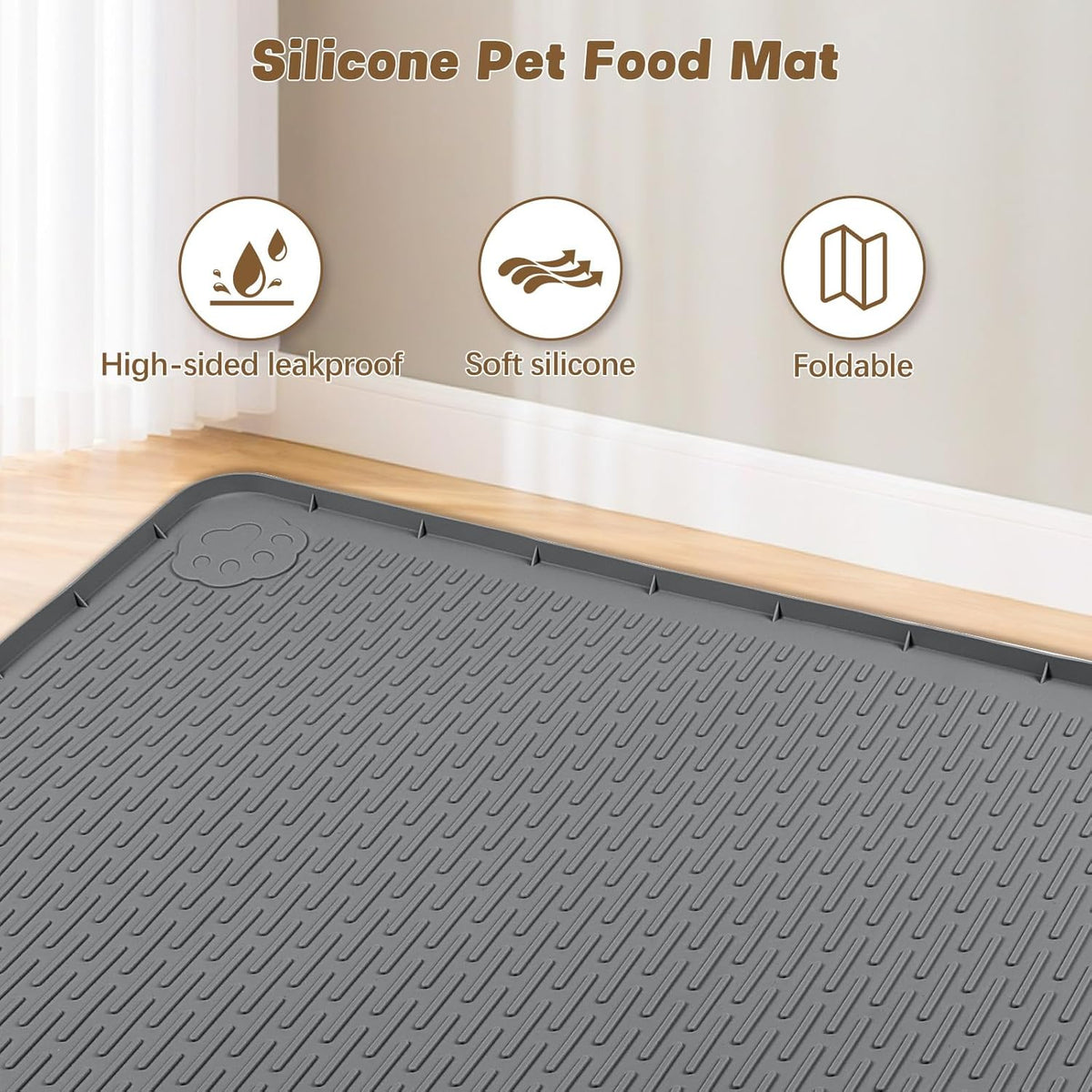 Cat Food Mat, 40" x 28" Extra Large Silicone Pet Feeding Mat with Raised Edge Pet Placemat for Food