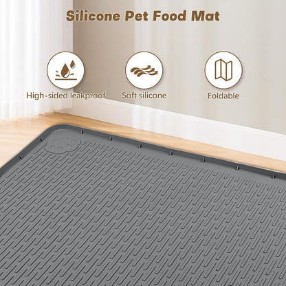 Cat Food Mat, 40" x 28" Extra Large Silicone Pet Feeding Mat with Raised Edge Pet Placemat for Food