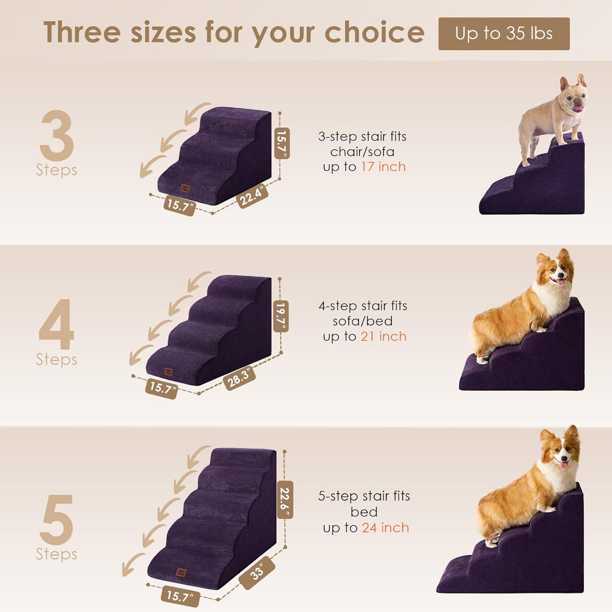 EHEYCIGA Curved Dog Stairs Ramp for High Beds 19.7" H, 4-Step Dog Steps for Small Dogs and Cats