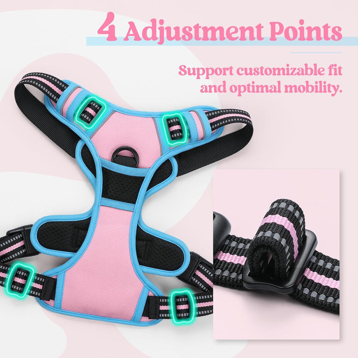 rabbitgoo Dog Harness No Pull with 2 Leash Clips, Adjustable Soft Padded, Reflective Oxford No