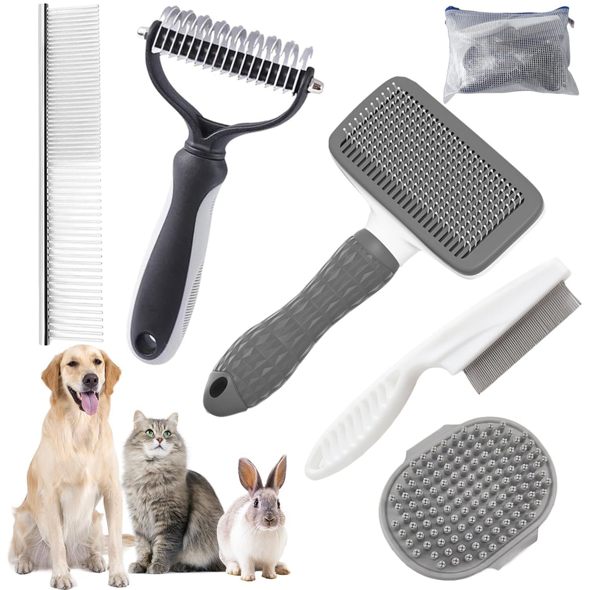 Dog Brush for Shedding,6 PCS in One Pet Slicker Hair Brush Kit Organizer Bag - Dog Cat Grooming