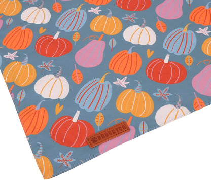 ADOGGYGO Thanksgiving Dog Bandana, Blue Orange Pumpkin Scarf, Adjustable Fit Fall Thanksgiving