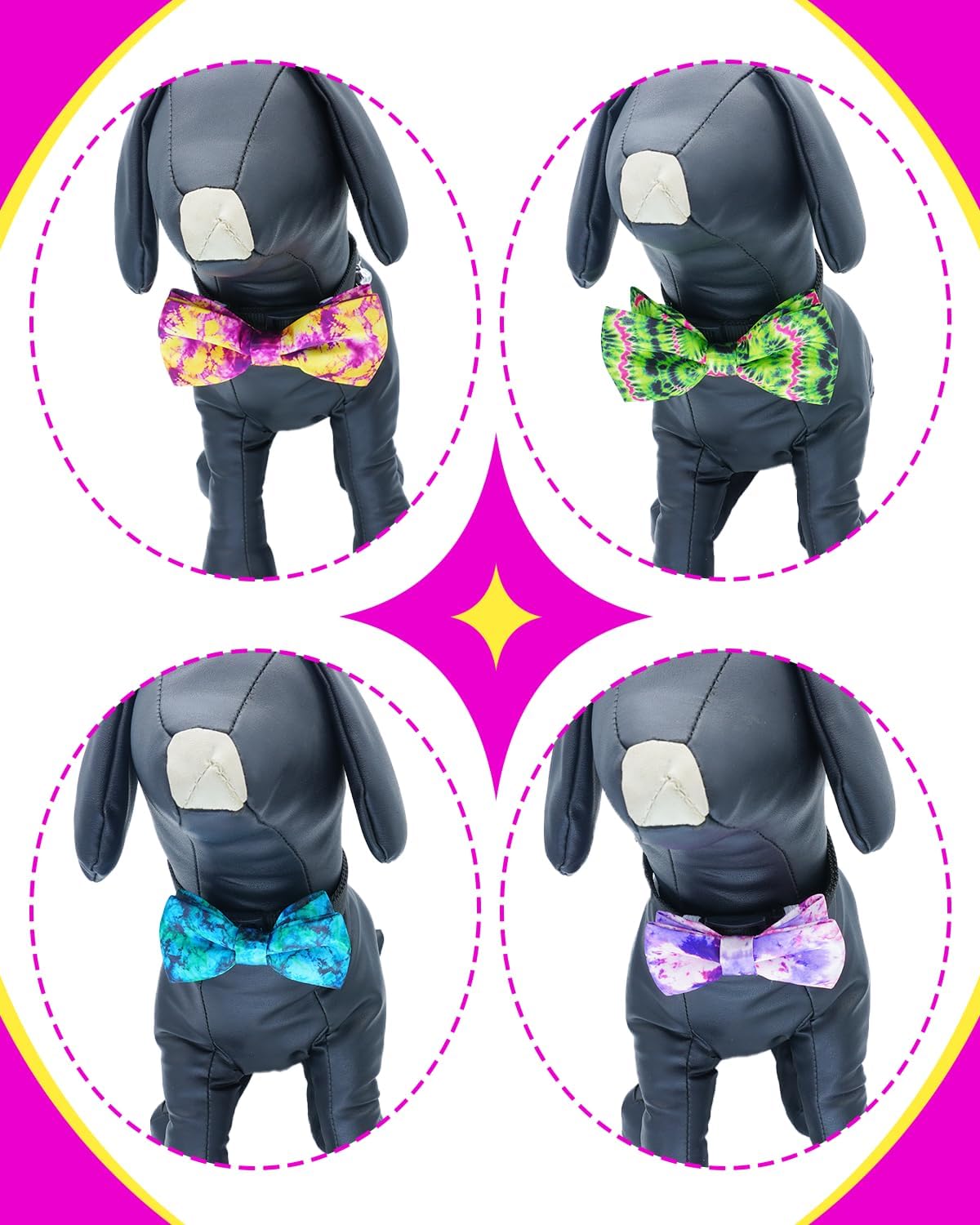 PET SHOW 10 Pack Tie Dye Big Dog Bow Ties for Large Medium Dogs Sliding Collar Attachments Floral