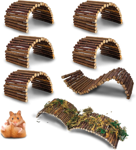 PINVNBY 8 PCS Hamster Wooden Ladder Bridge Tunnel Hide, Hamster Cage Accessories for Chinchillas