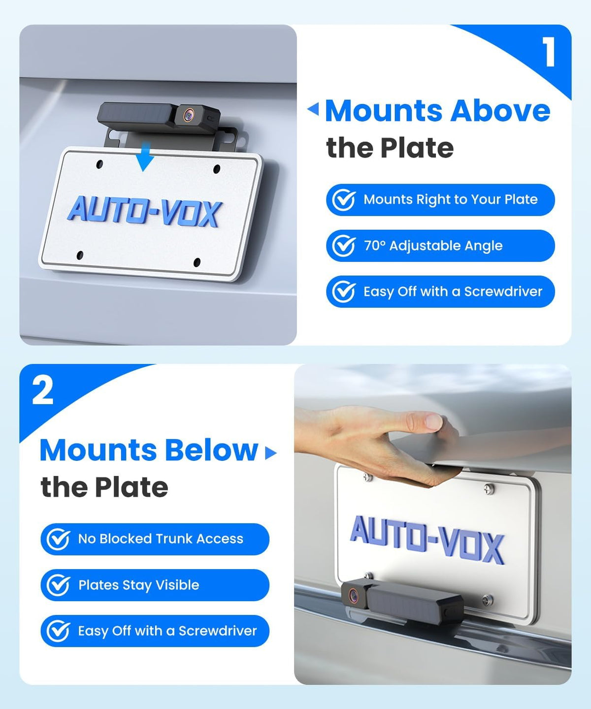 AUTO-VOX Solar Wireless Backup Camera with 5" 1080P Monitor: 5000mAh Battery 2 Mins DIY