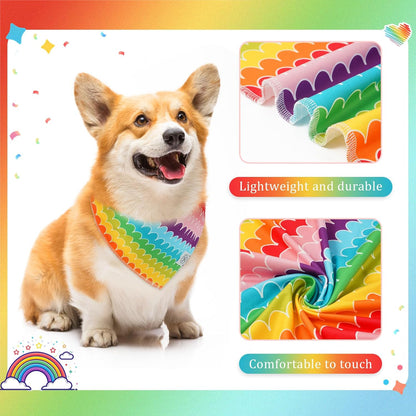 E-Clover Rainbow Dog Bandanas & Matching Scrunchie Set Girl Cute Pride Dog Scarf Bibs Pet Bandana