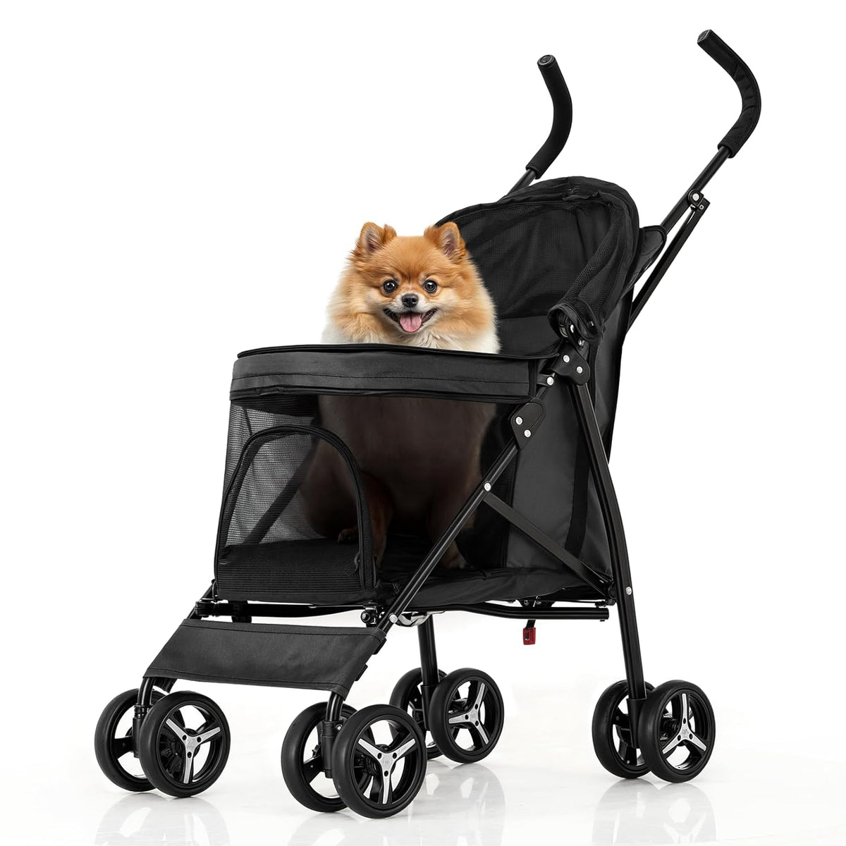 MoNiBloom 4 Wheels Pet Stroller, Easy-Fold Puppy Cage Jogger Stroller with Sun Cover, Pad and Rear