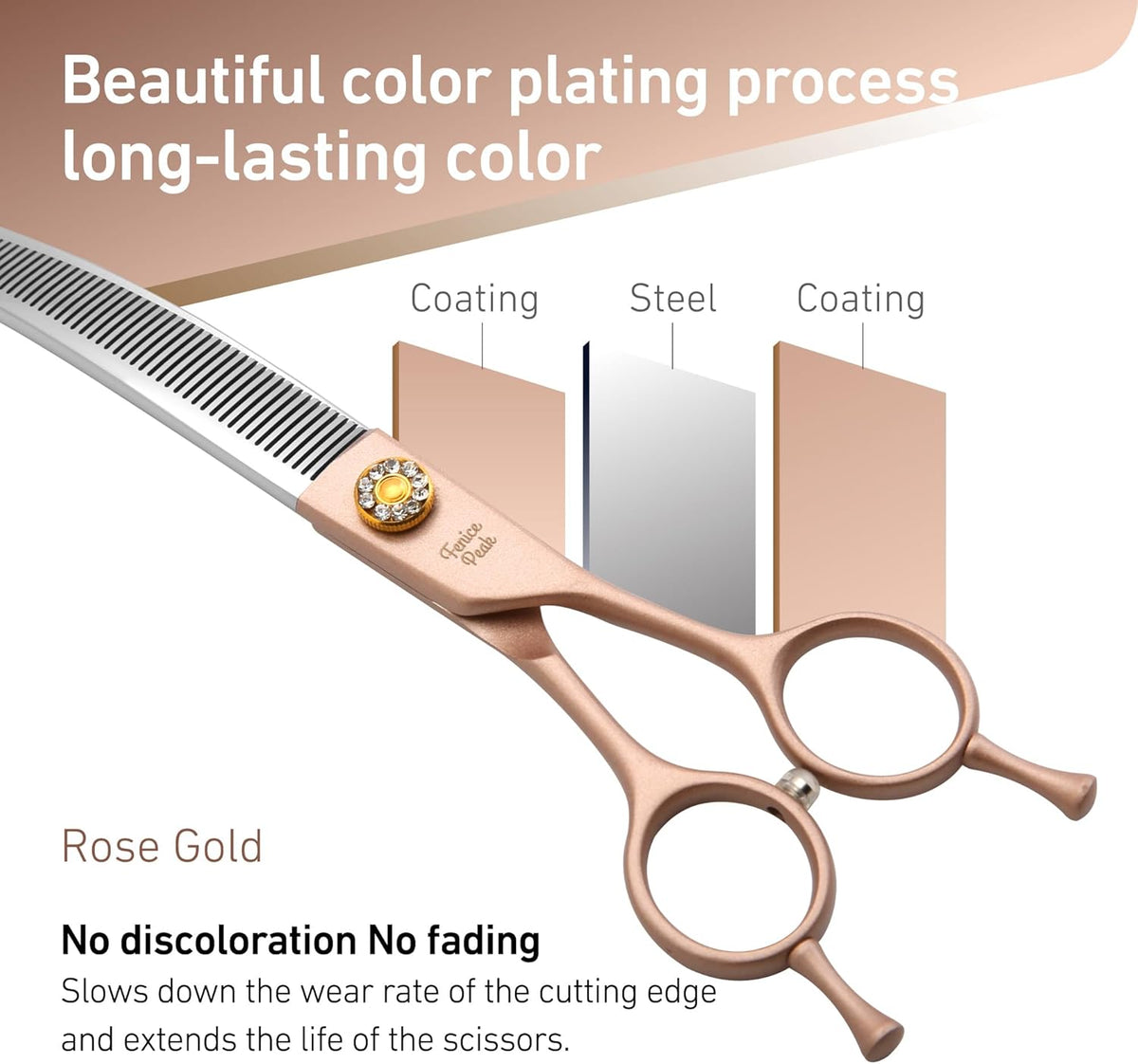 Fenice Peak Professional Curved Thinner Dog Grooming Scissors 7.0'' Rose Gold Thinning Shears