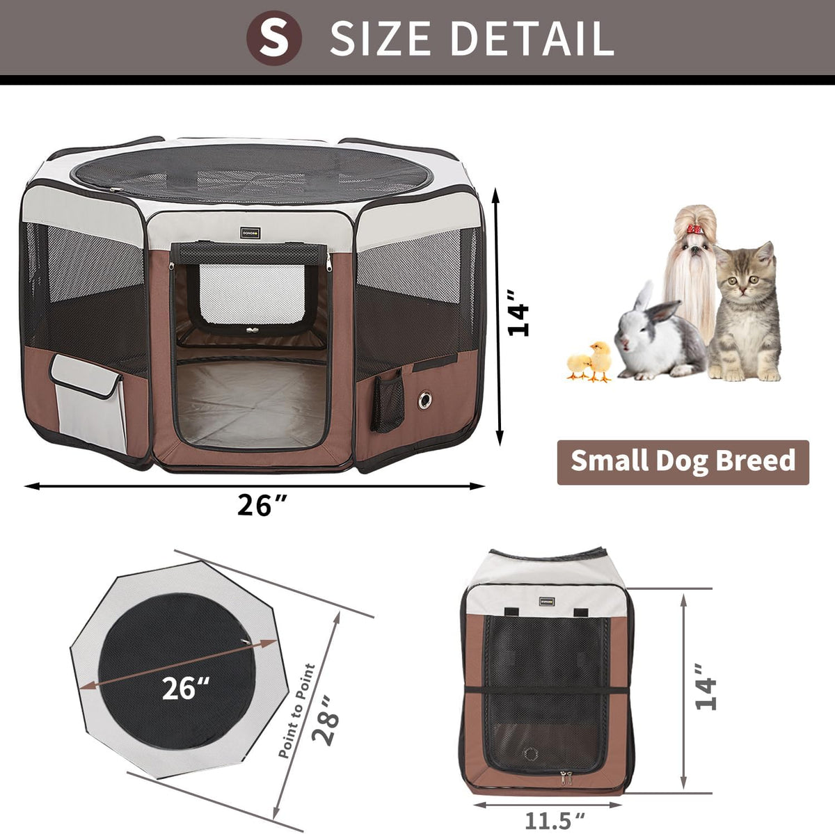 DONORO Dog Playpen Portable Pet Play Pens for Small Dog/Cat/Rabbit/Chicks, Cat Playpen