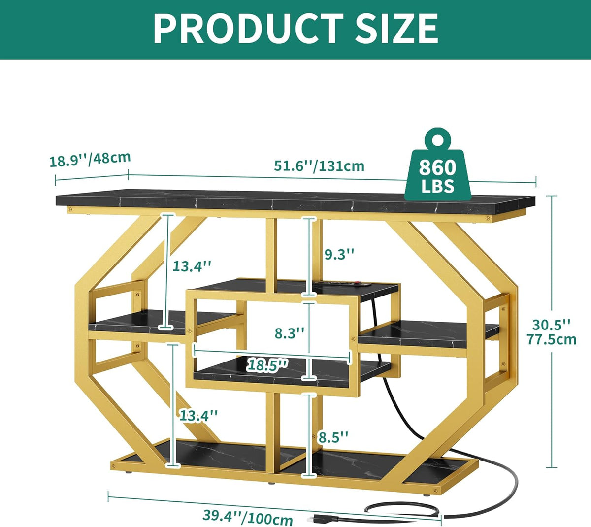 YITAHOME Heavy Duty 55-75 Gallon Fish Tank Stand with Power Outlet, Marble Aquarium Stand for Fish