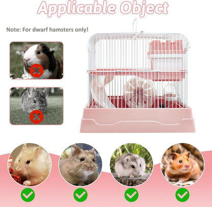 PINVNBY 2-Tier Dwarf Hamster Cage, Travel Portable Mouse Cage Gerbil Cages and Habitats Small