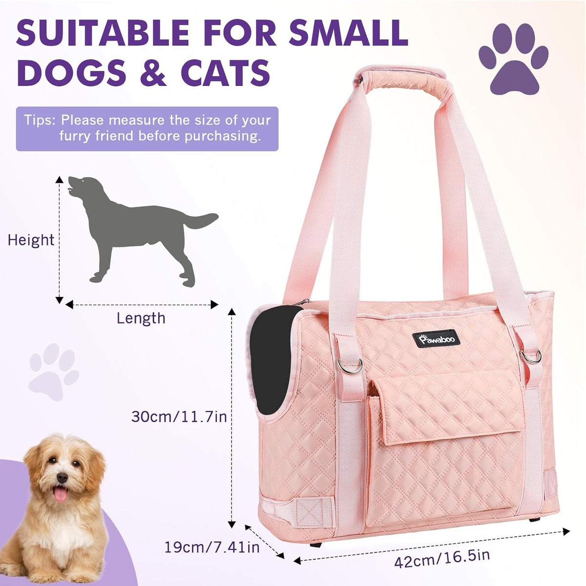 Pawaboo Dog Purse Carrier for Small Dogs with Pocket, Lightweight Dogs and Puppies Tote Bag