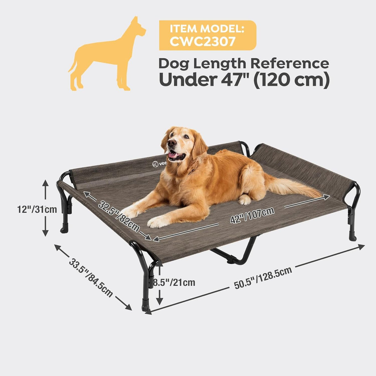 Veehoo Cooling Elevated Dog Bed, XL Raised Pet Cot with Guardrail & Slope Headrest, Durable