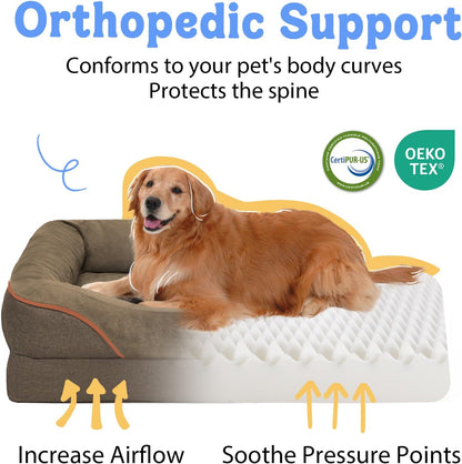 Orthopedic XL Large Dog Bed - Removable Bolster & Waterproof Washable Cover for Pet Big Dogs Bed