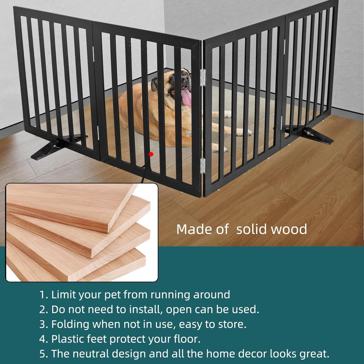 ZJSF Freestanding Indoor Dog Gate for House Foldable Wood Puppy Gate for Doorways Pet Gate for
