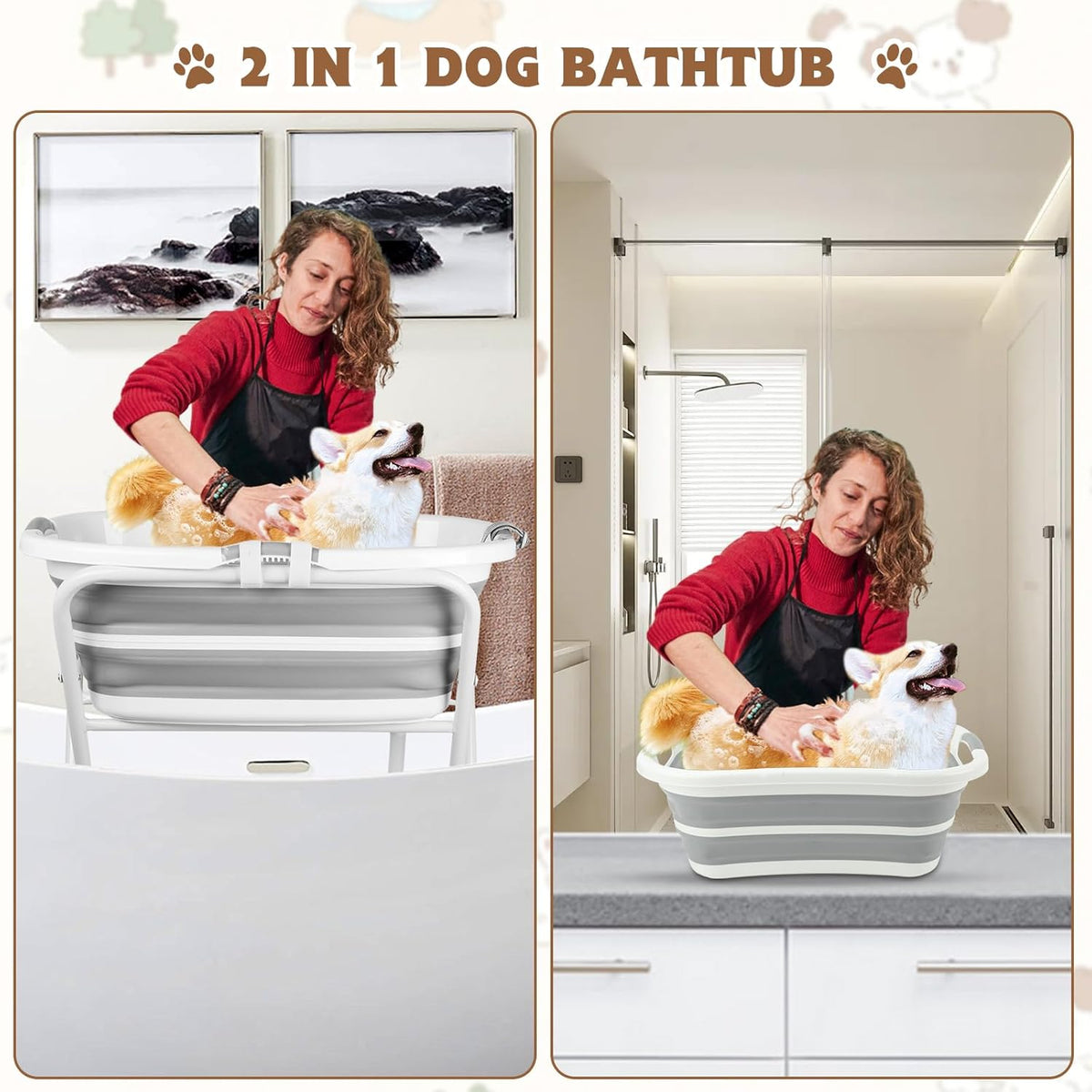 YUEPET Elevated Collapsible Dog Bathtub, Portable Shower Tub with Safety Collar, Foldable Dog