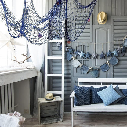 Rosoz Nature Fish Net Wall Decoration with Shells, Ocean Themed Wall Hangings Fishing Net Party